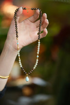 Kynam Agarwood Necklace, Nephrite Jade & Turquoise Drop