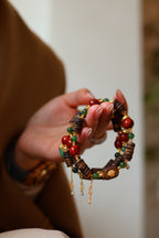 Kynam Agarwood Bracelet, South Red Agate & Green Jade, Treasure Bowl Charm