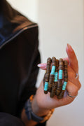 Kynam Agarwood Bracelet, Sky-Blue Turquoise & Beeswax Amber, 6.5mm