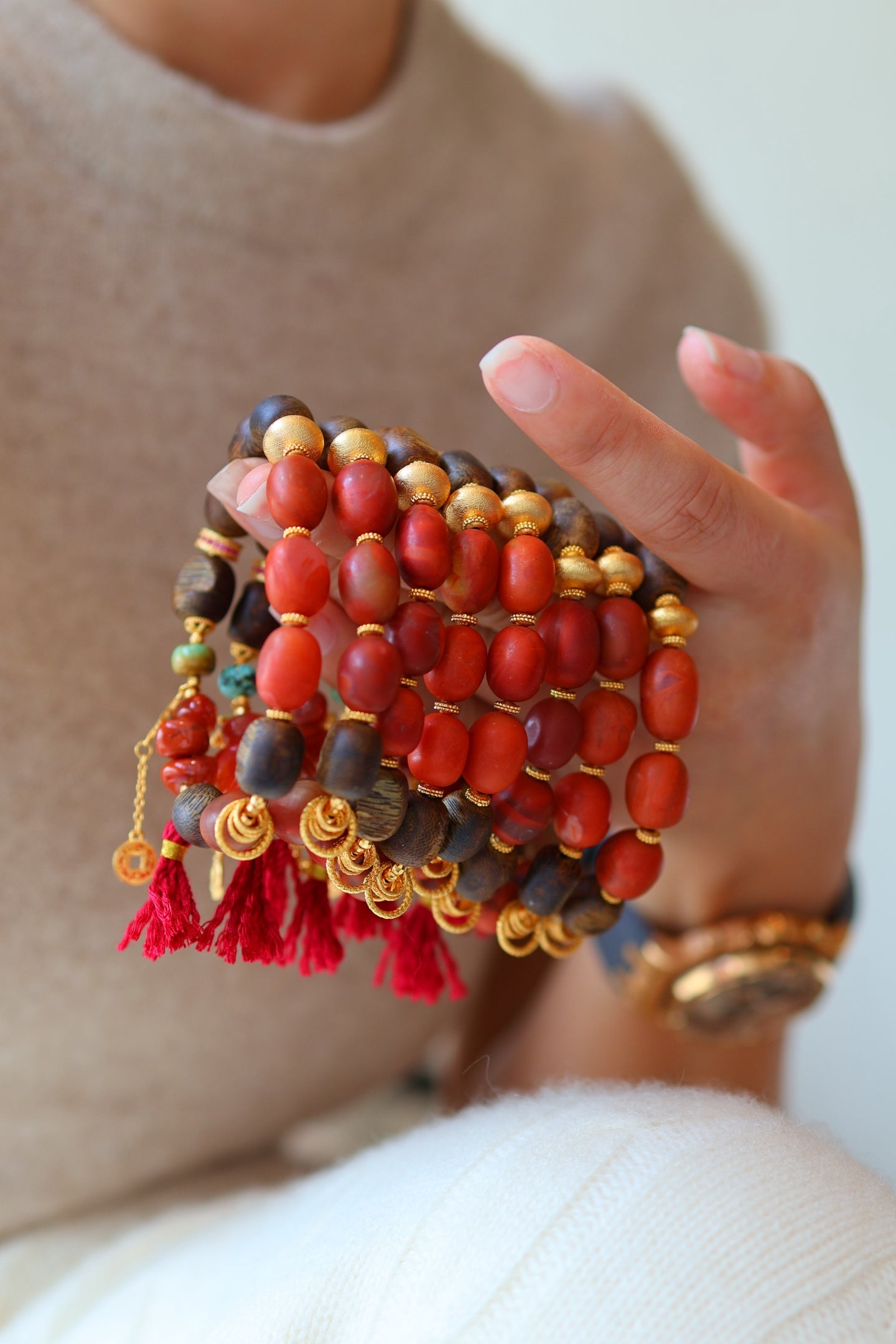 Kynam Agarwood Bracelet, South Red Agate & Turquoise