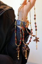 Kynam Agarwood Necklace, Red Coral & Flower Pendant, Handmade Cord