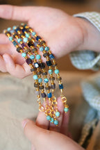 Turquoise and Sugilite Bracelet, Web-Pattern Rounds, Deep Blue Cubes, Agarwood Disc Spacers, Adjustable Clasp