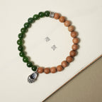 Mysore Sandalwood Bracelet, Green Nephrite Jade
