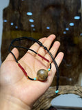 Kynam Agarwood Pendant Necklace, Carved Focal Bead, Handwoven Cord