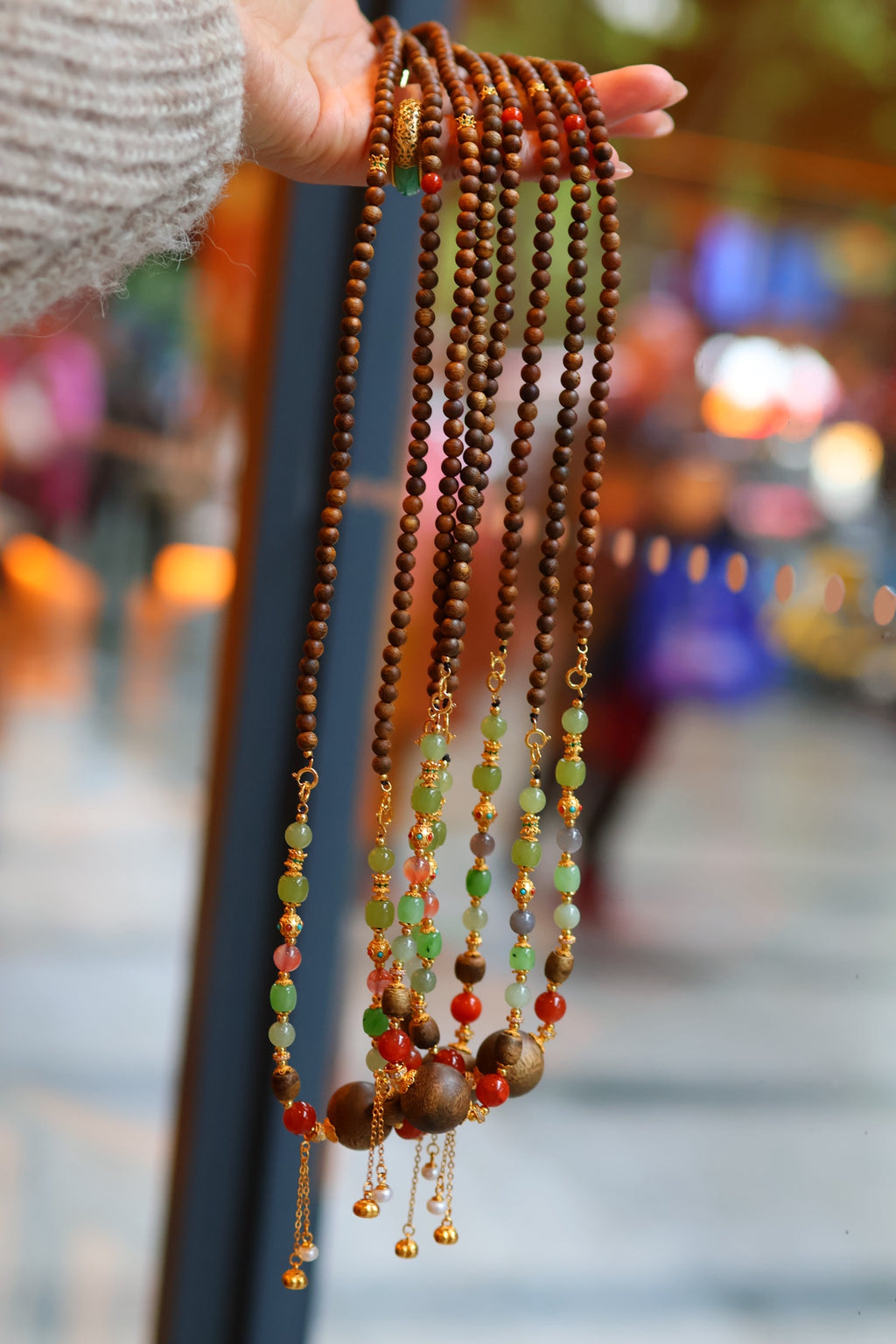 Kynam Agarwood Necklace, Jade, Carnelian, 16mm Focal Bead