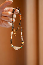 Kynam Agarwood Necklace, Freshwater Pearl, Turquoise & Carnelian