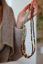 Kynam Agarwood Necklace, Turquoise & Turtle Charms, 60 cm, Detachable