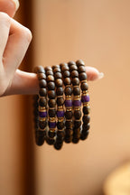 Kynam Agarwood Bracelet, Charoite & Crystal-Set Rondelles