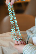 Kynam Agarwood Necklace, Sky-Blue Turquoise & Pearl, Freeform Chips