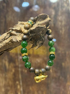 Kynam Agarwood Bracelet, Spinach Jade & Gourd Charm, 8mm