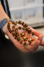 Kynam Agarwood Bracelet, Carved Focal Cube & Sky-Blue Turquoise