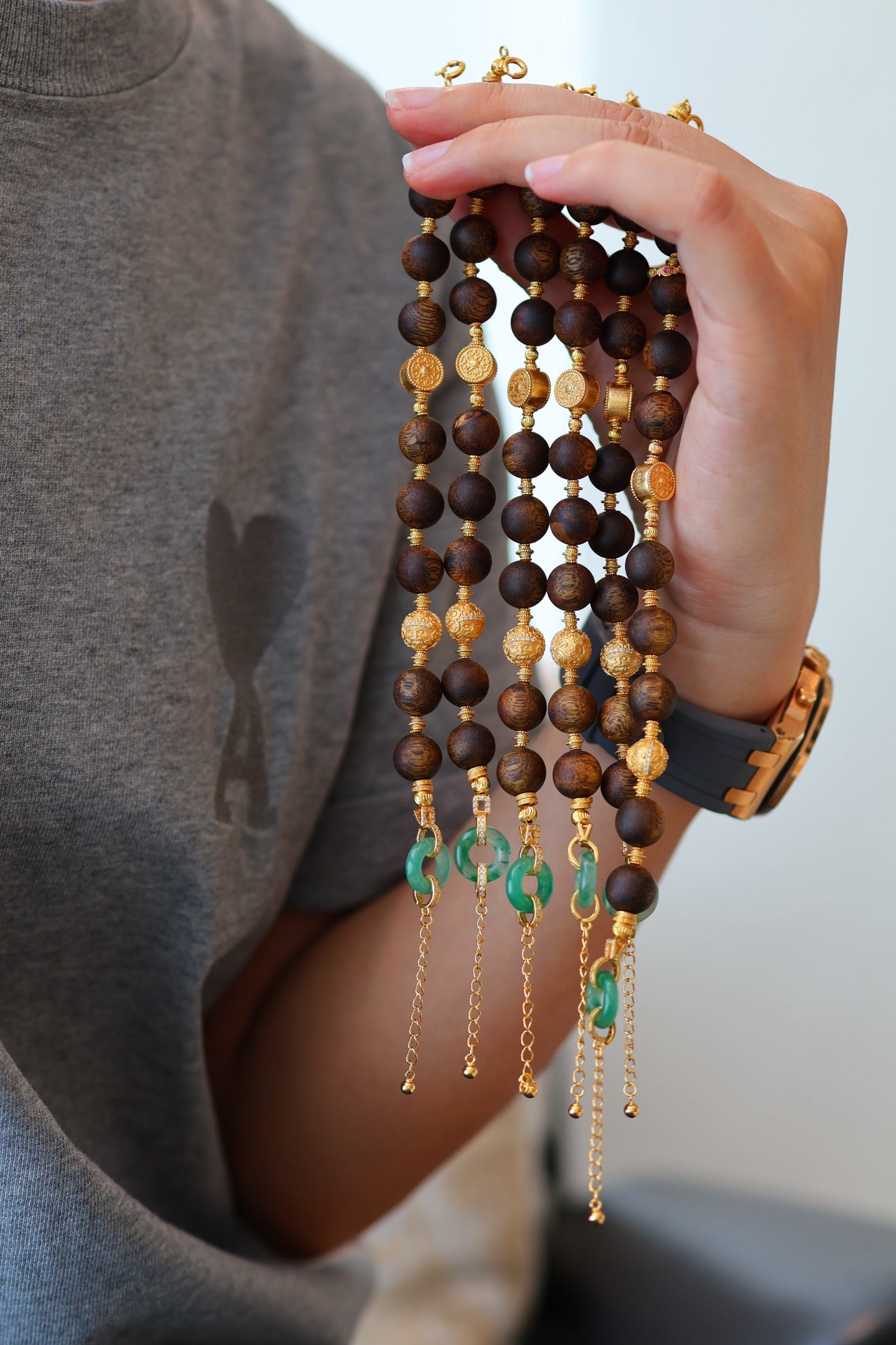 Kynam Agarwood Bracelet, African Jade Peace Buckle, 10.2mm