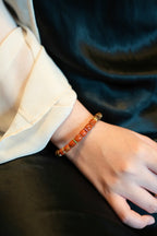 Kynam Agarwood & South Red Agate Bracelet, Half-and-Half, Barrel Cut, Gem-Set Spacers, 7 mm