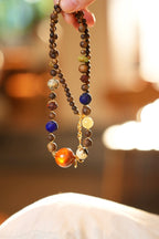 Kynam Agarwood Multi-Treasure Necklace, Cave Amber Main Bead, Lapis, South Red, Nephrite Jade, Turquoise