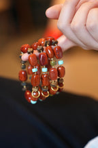 Kynam Agarwood Bracelet, South Red Agate & Turquoise