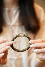 Kynam Agarwood Bracelet, Rutilated Quartz & Turquoise, Disc-Cut