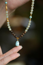 Kynam Agarwood Necklace, Nephrite Jade & Turquoise Drop