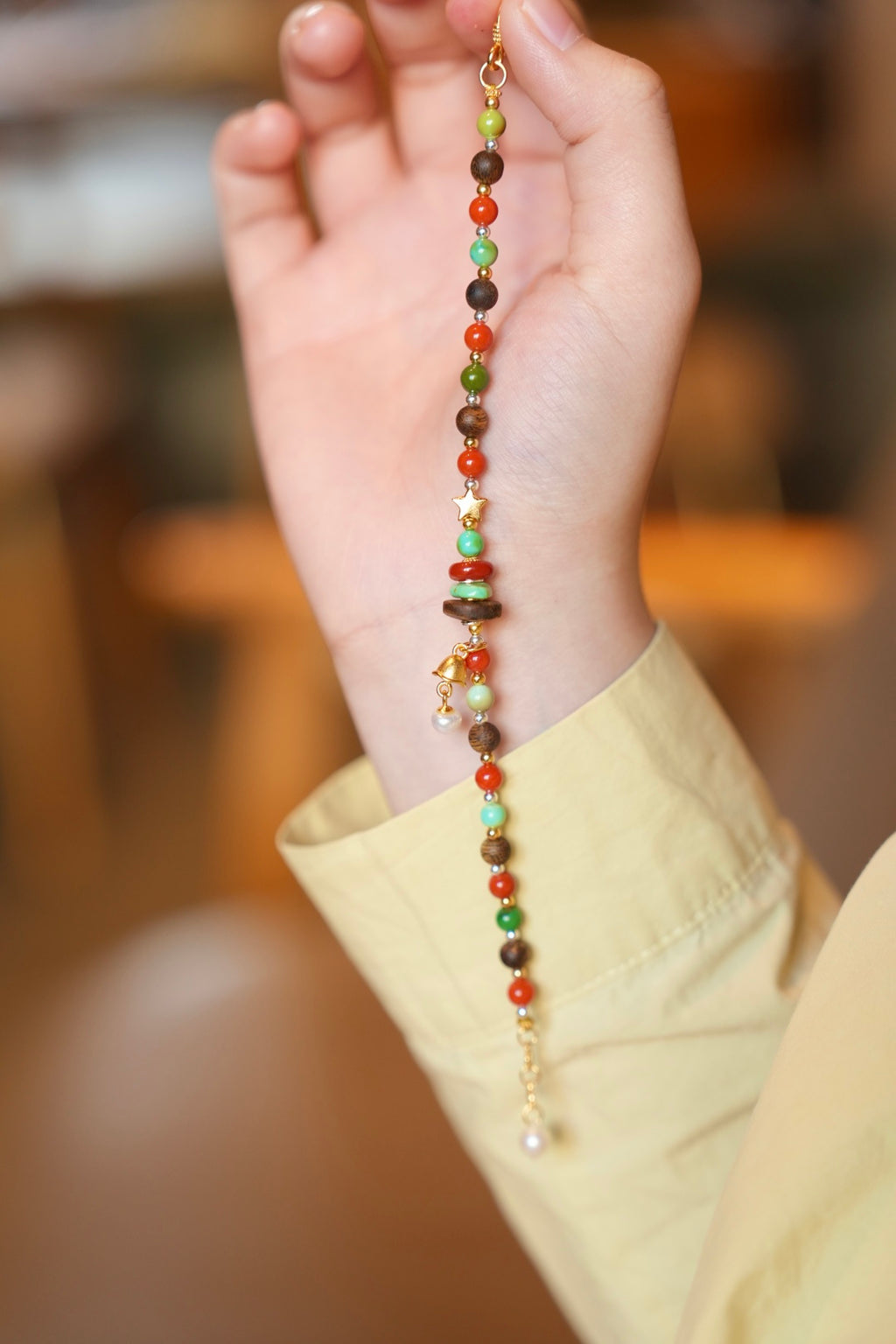 Kynam Agarwood Bracelet, South Red Agate, Turquoise & Pearl Charms