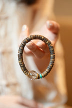 Kynam Agarwood Bracelet, Rutilated Quartz & Turquoise, Disc-Cut