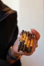 Kynam Agarwood Bracelet, Sky-Blue Turquoise & Beeswax Amber, 6.5mm