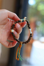 Kynam Agarwood Bracelet, Mammoth Bone Dog Charm, Turquoise, Adjustable Cord