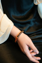 Kynam Agarwood & South Red Agate Bracelet, Half-and-Half, Barrel Cut, Gem-Set Spacers, 7 mm