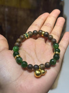 Kynam Agarwood Bracelet, Spinach Jade & Gourd Charm, 8mm
