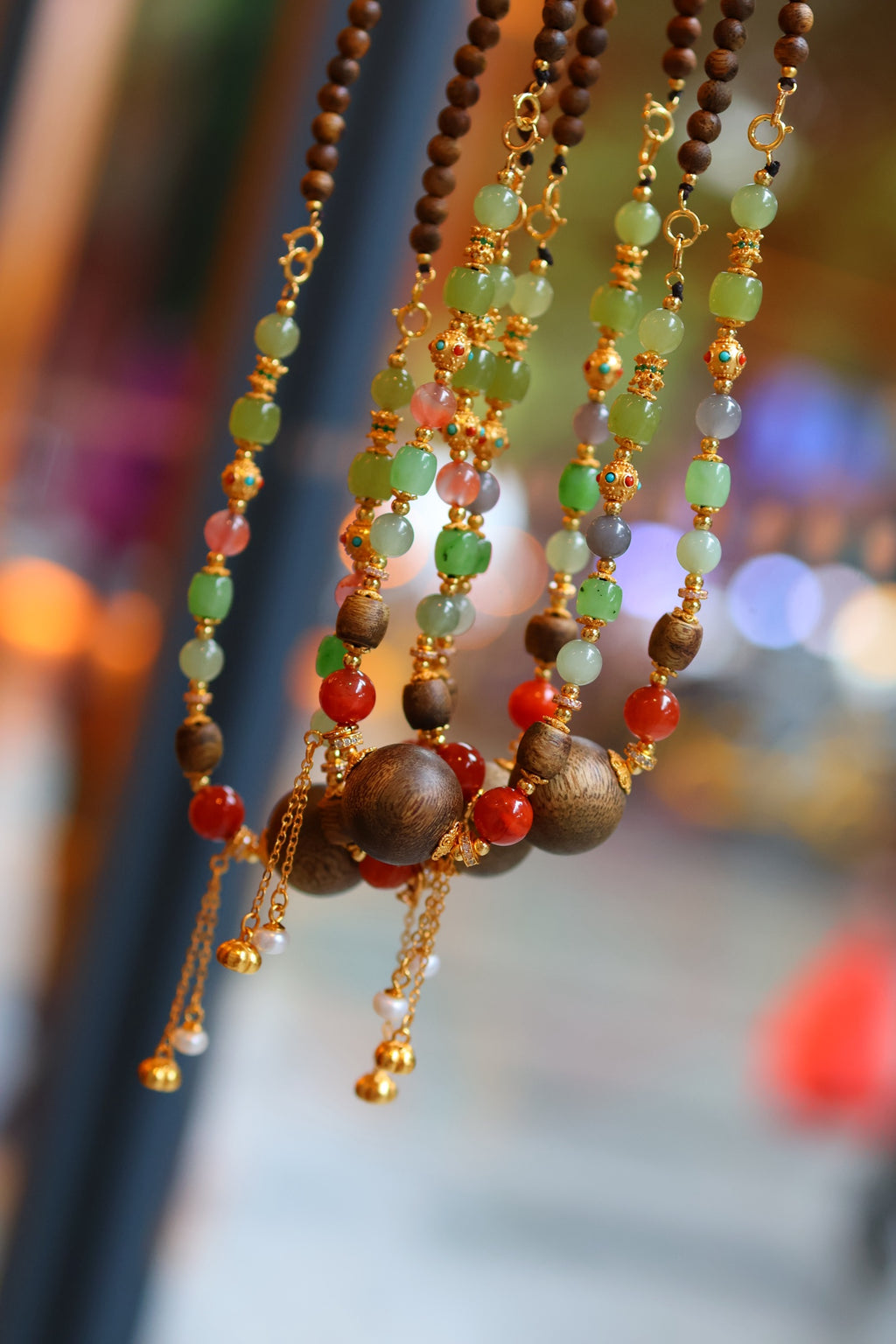 Kynam Agarwood Necklace, Jade, Carnelian, 16mm Focal Bead