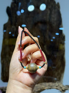Kynam Agarwood Pendant Necklace, Carved Focal Bead, Handwoven Cord