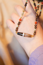 Kynam Agarwood Necklace, South Red Agate, Turquoise & Wound-Silk Agate