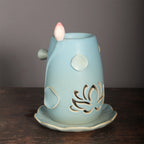 Lotus Ceramic Incense Warmer, Celadon Glaze with Candle Heating