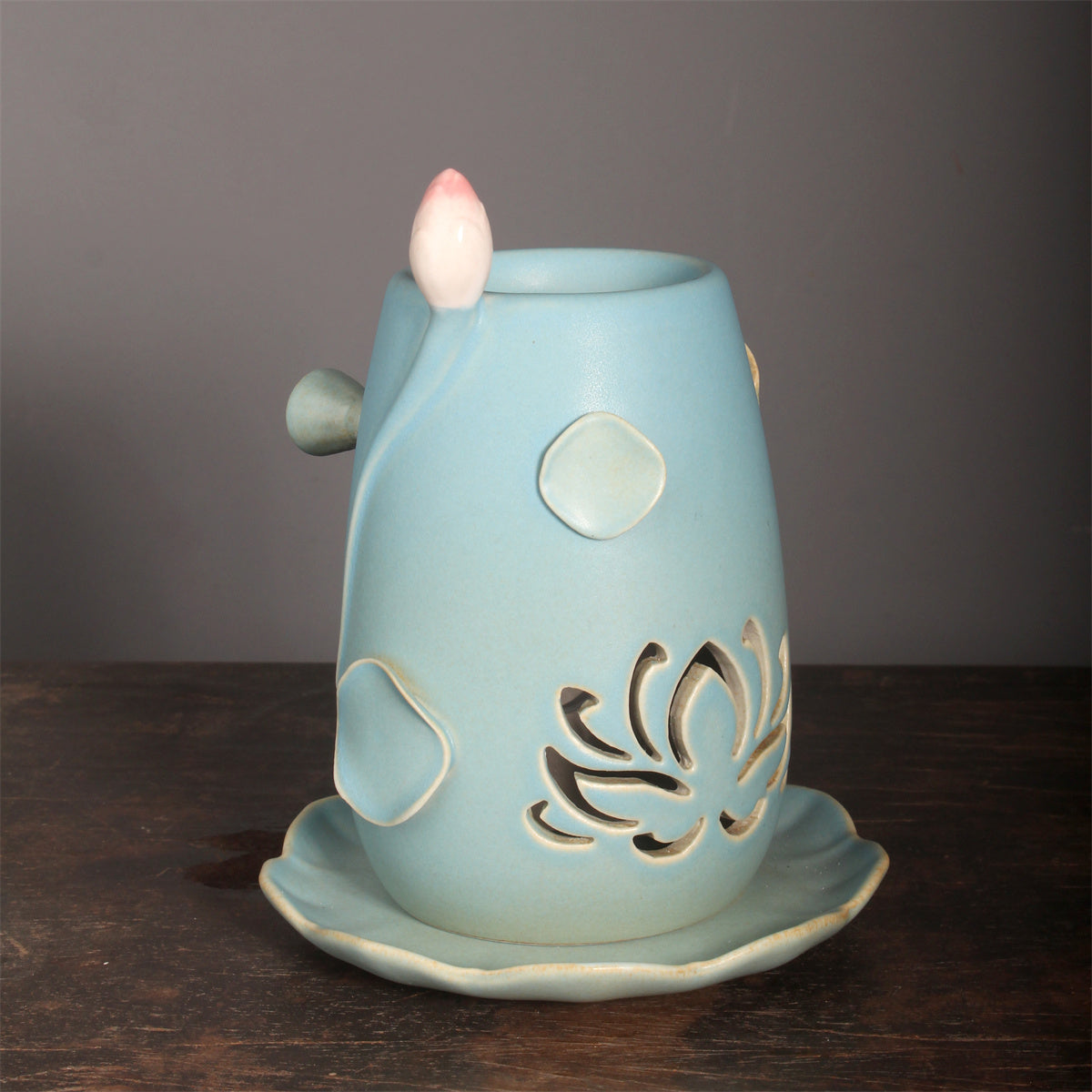 Lotus Ceramic Incense Warmer, Celadon Glaze with Candle Heating