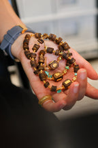 Kynam Agarwood Bracelet, Carved Focal Cube & Sky-Blue Turquoise