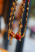 Kynam Agarwood Necklace, South Red Agate, Flame Focal, 56 cm