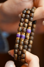 Kynam Agarwood Bracelet, Charoite & Crystal-Set Rondelles