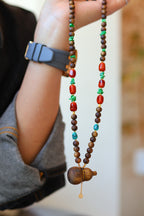 Kynam Agarwood Necklace, Carved Gourd Pendant, South Red & Jadeite