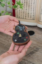 Da Ji Gourd Incense Holder, Dark Wood & Brass Inlay