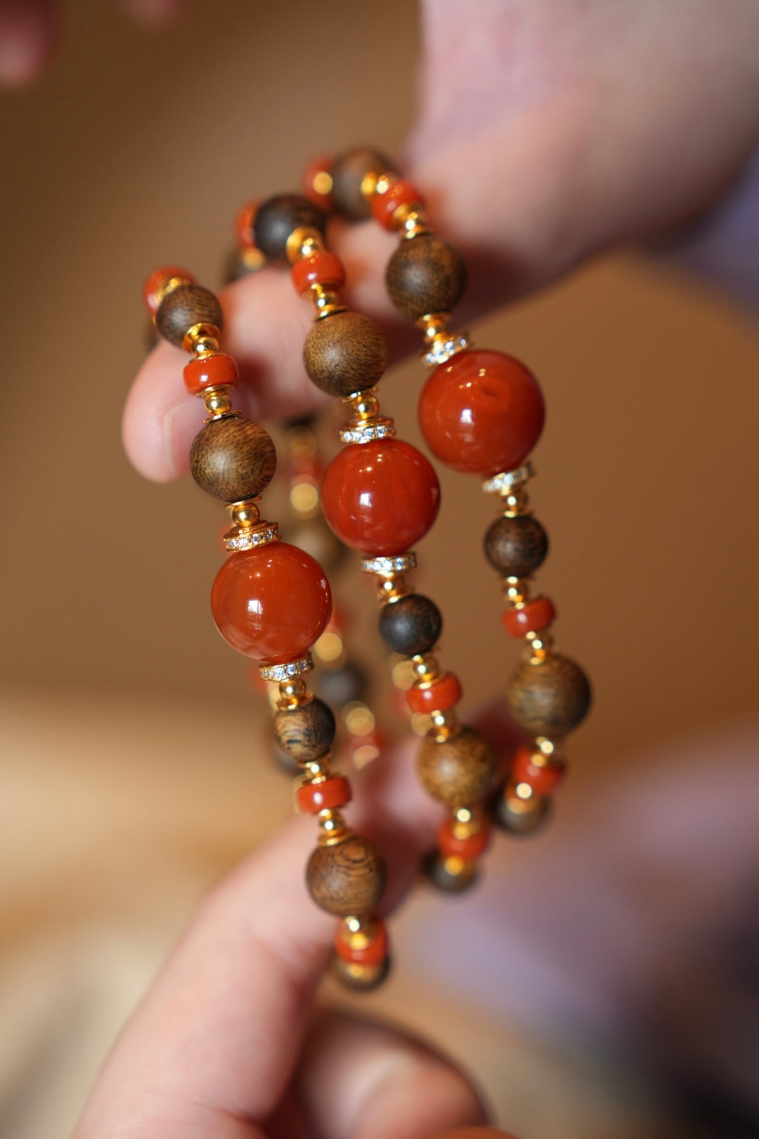 Kynam Agarwood Bracelet, South Red Agate, 6-14mm