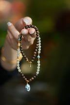 Kynam Agarwood Necklace, Nephrite Jade & Turquoise Drop