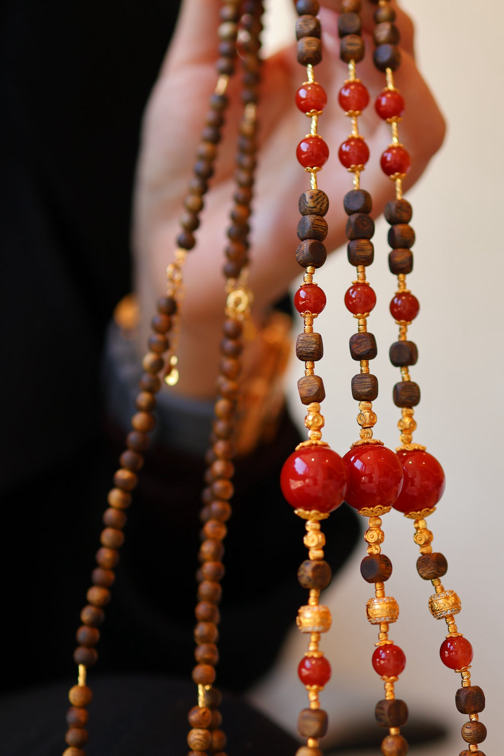 Kynam Agarwood Necklace, South Red Agate, Jadeite & Turquoise, 56cm