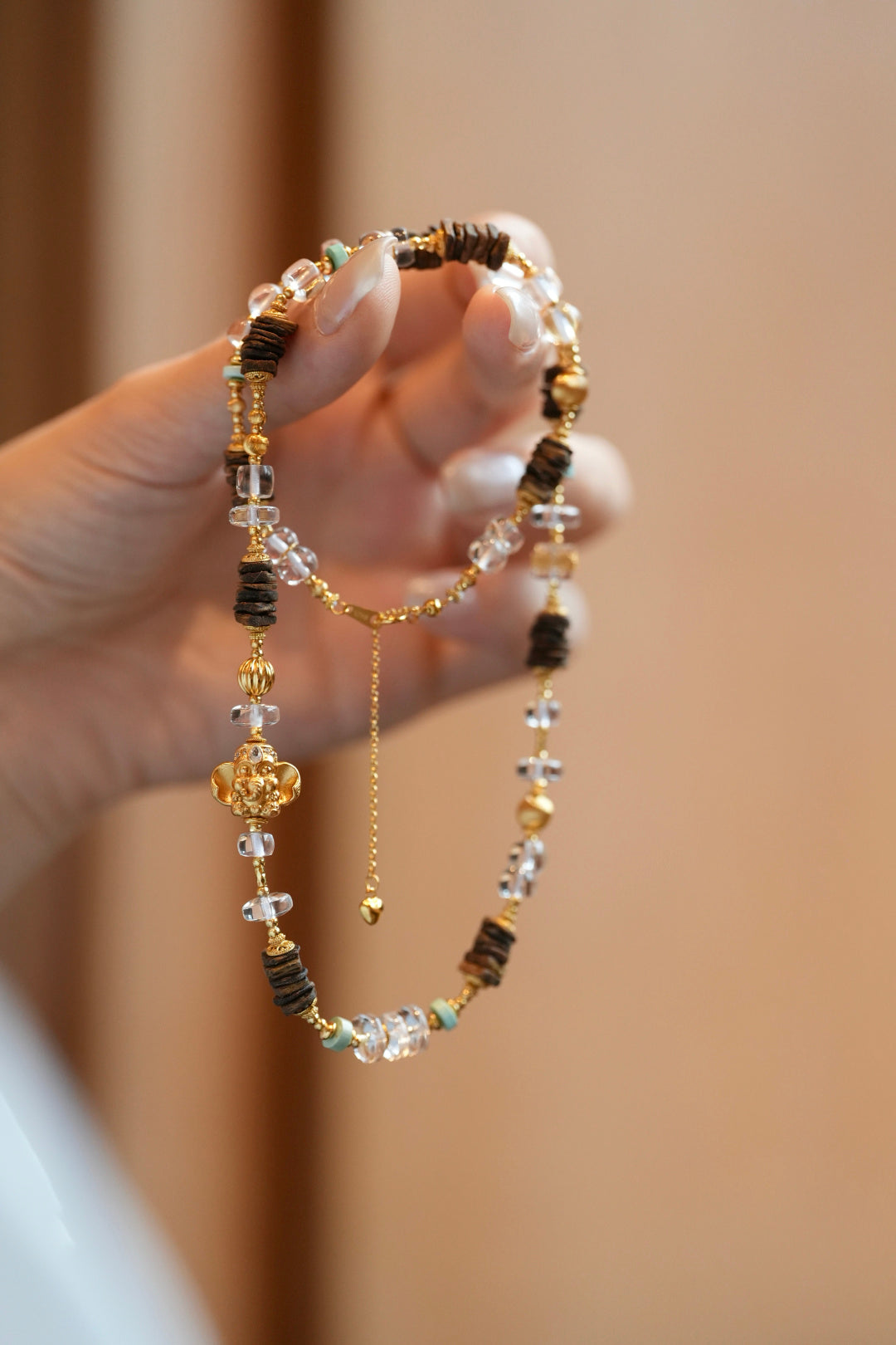 Kynam Agarwood Necklace, White Crystal, Turquoise & Ganesha
