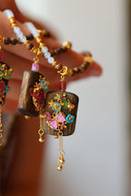 Kynam Agarwood Pendant Necklace, White Jade, Turquoise, and Tourmaline Butterfly