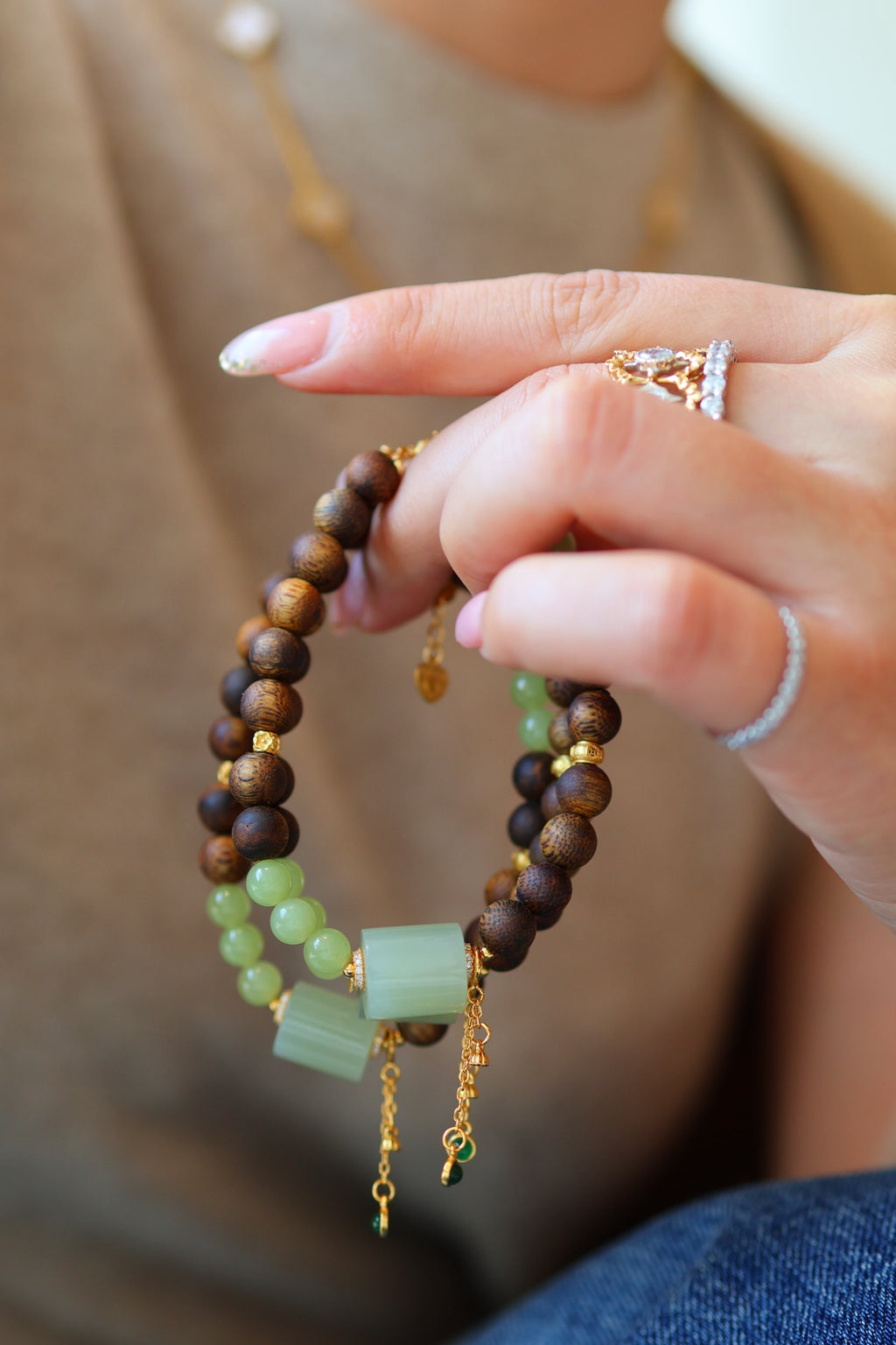 Kynam Agarwood Bracelet, Nephrite Jade