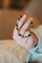 Turquoise & Sugilite Bracelet, Web-Pattern Rounds, Blue-Purple Cubes, Kynam Agarwood Discs