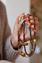 Kynam Agarwood Necklace, Turquoise & Turtle Charms, 60 cm, Detachable