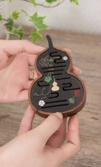 Da Ji Gourd Incense Holder, Dark Wood & Brass Inlay