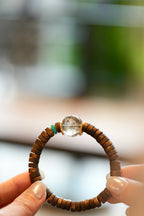 Kynam Agarwood Bracelet, Rutilated Quartz & Turquoise, Disc-Cut