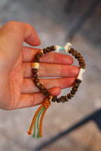 Kynam Agarwood Bracelet, Mammoth Bone Dog Charm, Turquoise, Adjustable Cord