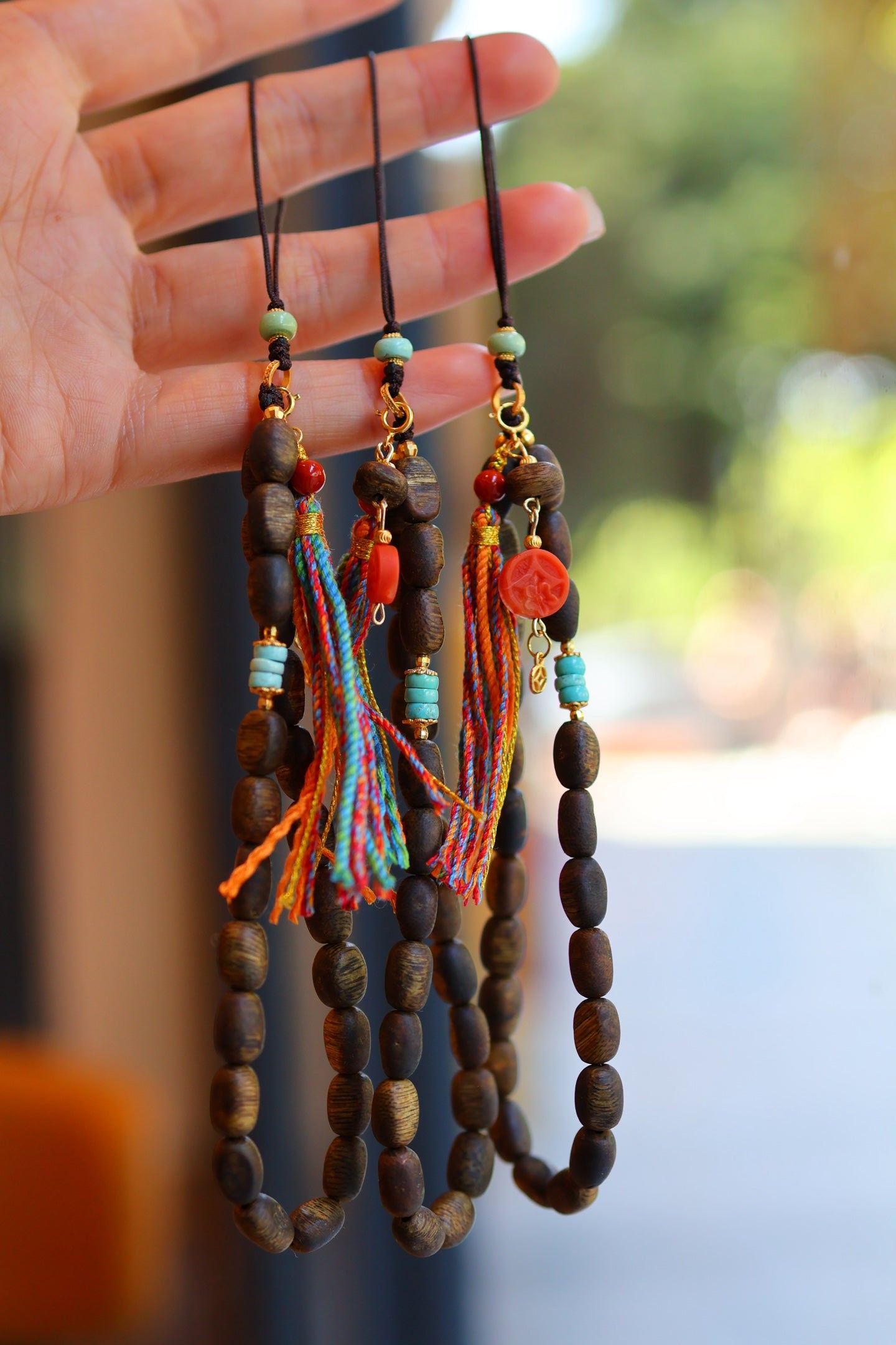 Kynam Agarwood Phone Charm, Turquoise & South Red Agate