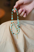 Kynam Agarwood Necklace, Sky-Blue Turquoise & Pearl, Freeform Chips